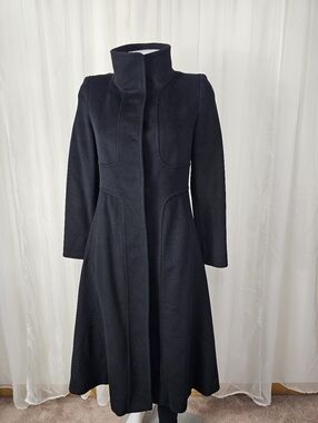 MaxMara Classic Tailored Long Black Wool Car Coat with High Collar 4